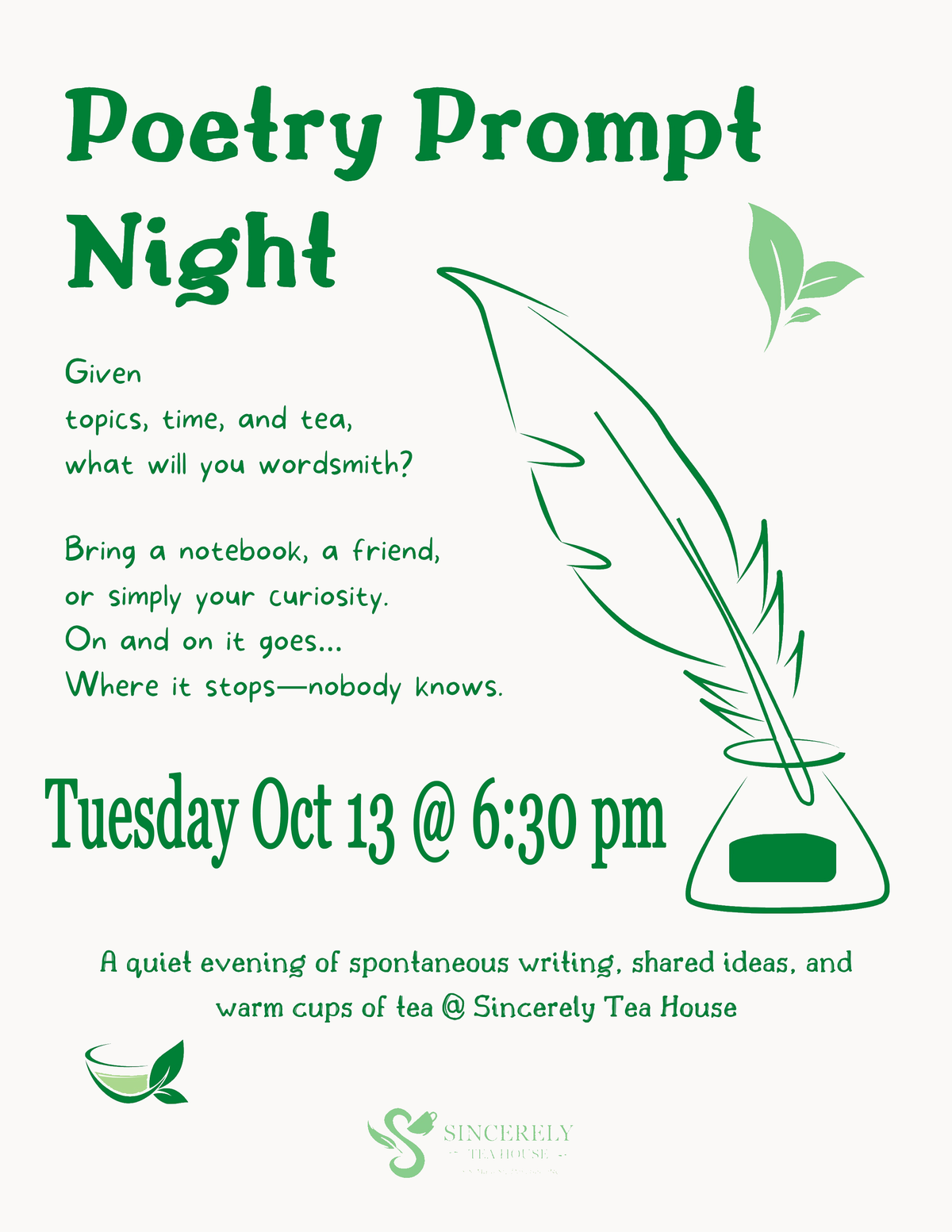 Poetry Prompt Night - Tue Oct 13